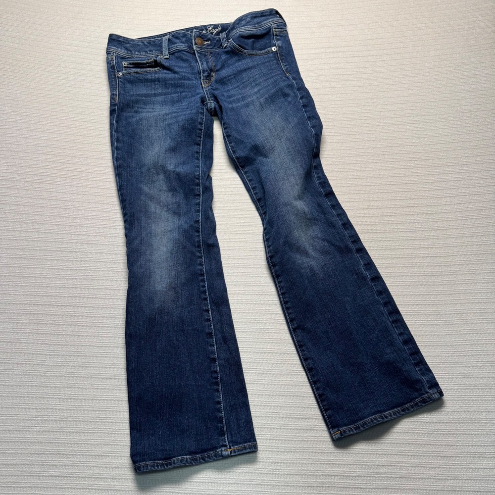 American Eagle Slim Boot Jeans Womens 6 Short Blue Dark Wash Stretch Denim